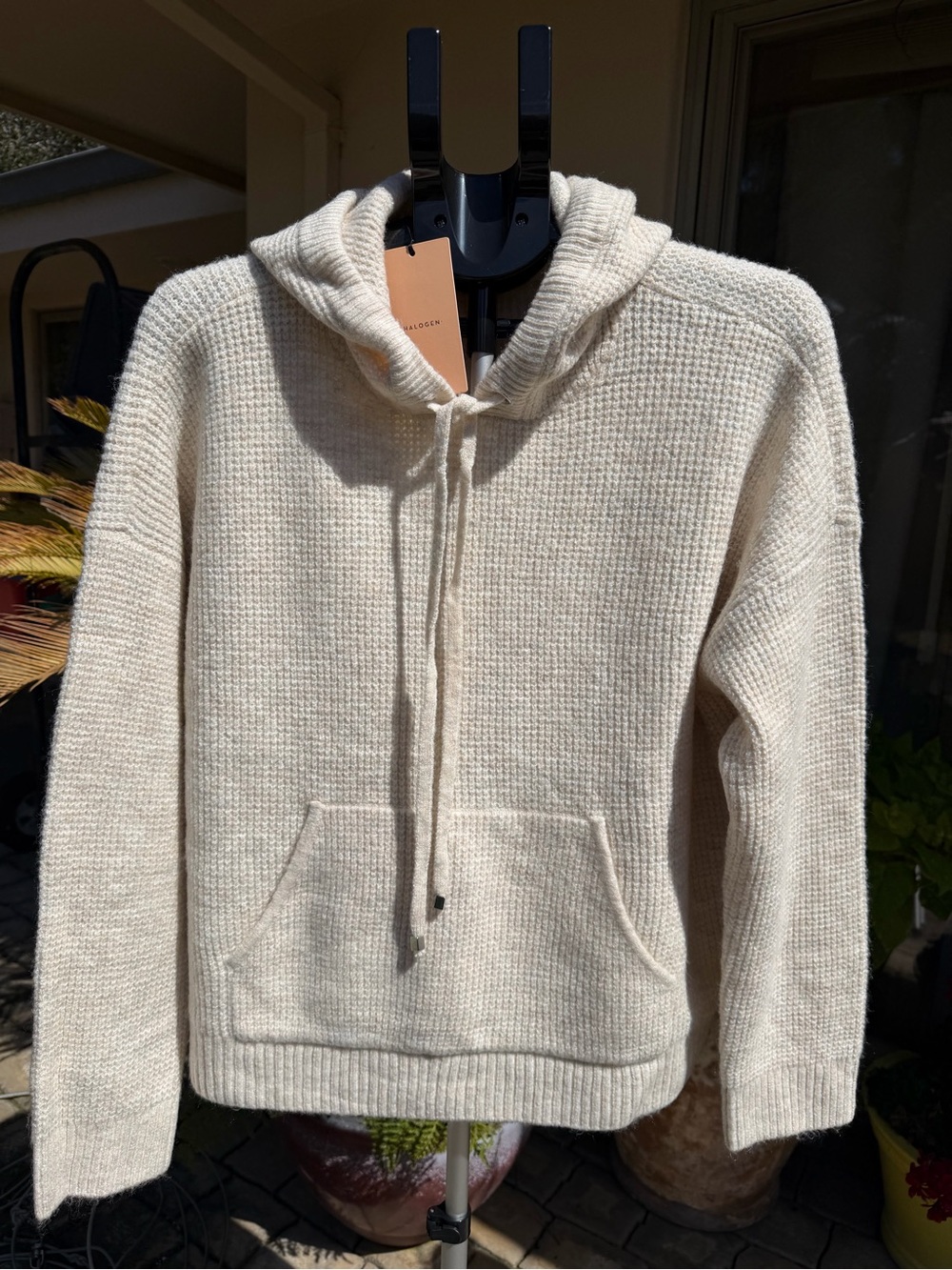 NWT Halogen Cream waffle Knit Hoodie Sweater